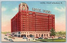 Postcard Hotel Faust, Street View, People, Rockford Illinois Posted 1952 picture