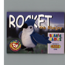 TY Beanie Babies BBOC Card - Series 1 Common - ROCKET the Bluejay - NM/Mint picture