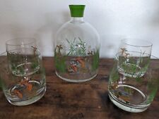 Vintage Whiskey Decanter 4 Old Fashion Glasses Duck Pattern picture