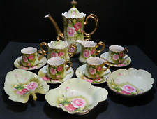 Vintage Beautiful (14) Pcs. Lefton Heritage Green Rose Demitasse Tea Set Excell picture