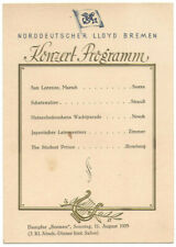 VINTAGE AUG 1935 NORDDEUTSCHER LLOYD BREMEN SS CONCERT PROGRAM SOUSA/STRAUSS ++ picture