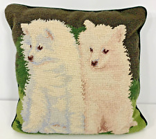 Vintage Imperial Elegance Samoyed Dogs Needlepoint Pillow 14