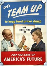ORIGINAL World War II WWII UNITED STATES USA Poster Let's Team Up Food Prices picture