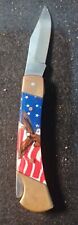 Vintage American Eagle Flag Stainless Steel Pocket Knife picture