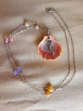 Handmade Hawaiian Sunrise Shell Necklace on Sterling Chain w/Gemstone Beads picture