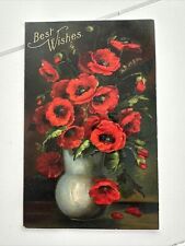 Red Poppies Embossed Vintage Antique Postcard 1908 picture