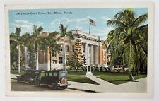 1928 Fort Meyers Florida Lee County Court House Old Cars postcard picture