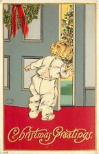 Christmas Series Postcard 5103 Child in White Pajamas Peeks at Xmas Tree, J.Bien picture