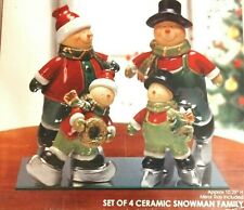 KIRKLAND'S HOME CERAMIC SNOWMAN FAMILY - ON MIRROR TRAY, Included, 4PC. Set-Used picture