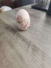 Vintage Hand Painted Porcelain Bisque Pale Pink Egg Floral Signed 31/2” long picture