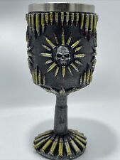 Skull Face Collectible Resin Faux Ammo Drinkable Goblet Cup Chalice 8” Halloween picture