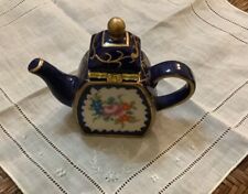 Ceramic  Teapot Hinged Cobalt Blue Trinket Box & Gold Trim picture