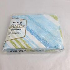 Pequot Double Fitted Sheet 54x76 Full Inches Color Blue/Green/White New Vintage  picture