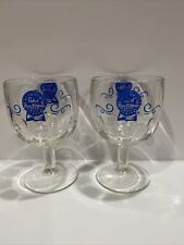 Lot of 2 Vintage Pabst Blue Ribbon PBR Beer Clear Glass Thumbprint Glass Goblets picture