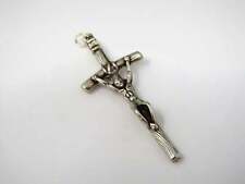 Vintage Christian Cross Crucifix Pendant: Wood Texture Silver Tone Made in Italy picture