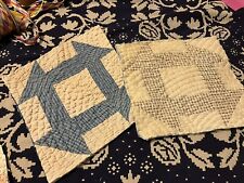 2 Antique Blue & Check Quilt Blocks Quilted # 25 Moprimitivepast Aafa picture