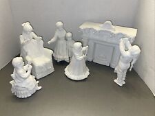 RETIRED Dept 56 WINTER SILHOUETTE DECORATING THE MANTLE WHITE PORCELAIN SET OF 6 picture