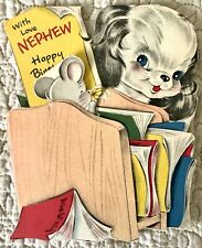 Vintage Birthday Dog Puppy Mouse File Folder Mechanical Greeting Card 1950s picture