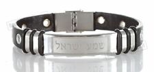 SHEMA ISRAEL Black Leather Bracelet Jewish Judaica Kabala Stylish Jewelry Gifts picture