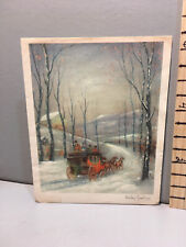 Vtg Christmas Card Snow Scene Stage Coach Art print by;Grinnell dk3 picture