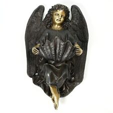 French Bronze Angel Wall Plaque Holy Water Font Stoup, Signed Dumaige 1838 picture