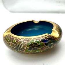 Vintage Chinese Cloisonne Enamel Ashtray Floral Flowers Gold Gilded Trim picture
