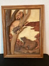 EB390 Vintage Signed Framed High Relief hand carved Bears /Trees JoAnn Van DeCar picture
