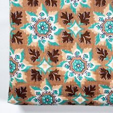 Vintage Feedsack Fabric 1950s Turquoise Brown Geo Print 26x37 picture