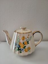 VINTAGE SADLER FLUTED TEAPOT CERAMIC YELLOW ROSES GOLD TRIM, ENGLAND, Numbered picture