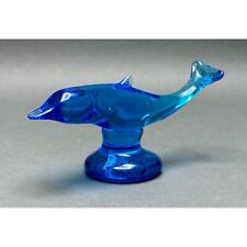 Vintage Ron Ray 1995 Cobalt Blue Art Glass Dolphin on Pedestal Figurine picture