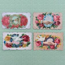 EARLY-1900s FOUR (4) DIE CUT CALLING CARDS,  EMBOSSED, CHROMOLITHOGRAPH FLORAL picture