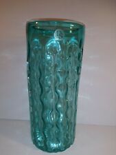 DS Studio.Hand Blown Art Glass Style Aqua/Blue-Green Tall Wavy Paneled Vase  picture