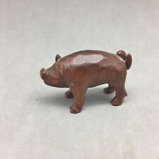 Hand Carved Wood Pig Figure Miniature Figurine 1.75