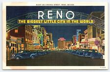 Postcard Night on Virginia Street  Reno Nevada NV Linen picture