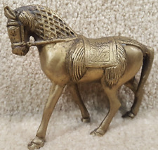 Vintage Solid Brass Pack Horse 5 Inches Tall 5 Inches Long With Saddle picture