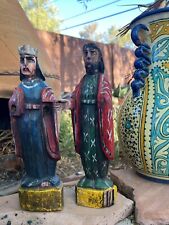 TWO Folk Art Wooden Santos Carved Statue Sculpture Vintage 11 1/2” Missing Parts picture