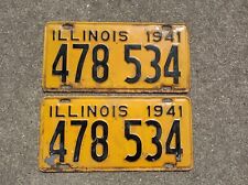 Vintage 1941 Illinois license plate pair 478-534 Original Black Orange Paint picture