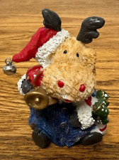 VINTAGE 1999 RESIN CHRISTMAS MOOSE W/ JINGLE BELL HAT picture