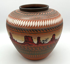 Navajo Etched Pottery Vase Signed Ernie Watchman Navajo Monument Valley 9” picture