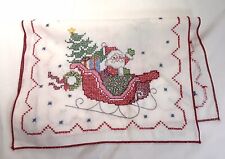 Vintage Handmade Cross Stitch Tablecloth Christmas Holiday Tree Santa picture