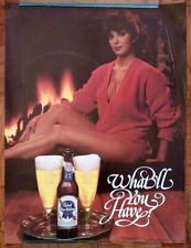 1980s Vintage Pabst Blue Ribbon PBR Beer Poster 18x24 fireside sweater girl picture