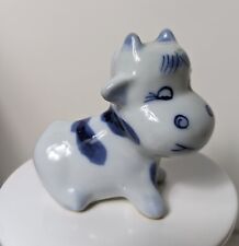 Ceramic Blue White Cow Small Winking 2.5 Inches picture