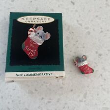 Vtg 1993 Hallmark Secret Pal Keepsake Miniature Ornament Mouse Stocking with Box picture