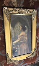 Antique 12 X 7 Framed Print Woman W Roses And Hymn Book In Church picture