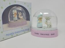 Precious Moments Merry Christmas Deer Water Dome Snow Flat Globe Enesco VTG picture