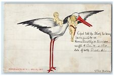 1917 Stork Delivering Twin Baby Cupid Madison Indiana IN Posted Antique Postcard picture