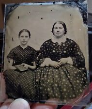Vintage 1850s Ambrotype Photo of Victorian Woman & Girl Holding Dag Case Dresses picture