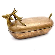 Vintage Deer Moose Copper Brass Metal Trinket Dish Bowl Indent Rustic Primitive picture