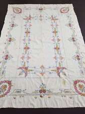 Vintage Hand Embroidered Tablecloth Exquisite Antique Linen 232x164cm picture