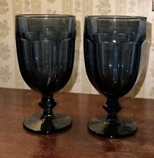 (2) VTG Libbey “Gibraltar Antique Blue” Duratuff Footed Water Goblet, MCM, USA picture